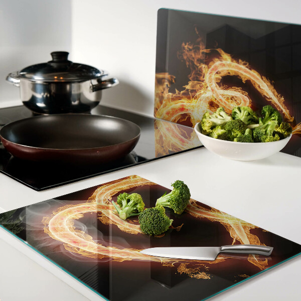 Tagliere in vetro temperato con decorazione a forma di cuore ardente