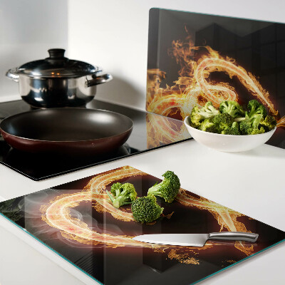 Tagliere in vetro temperato con decorazione a forma di cuore ardente