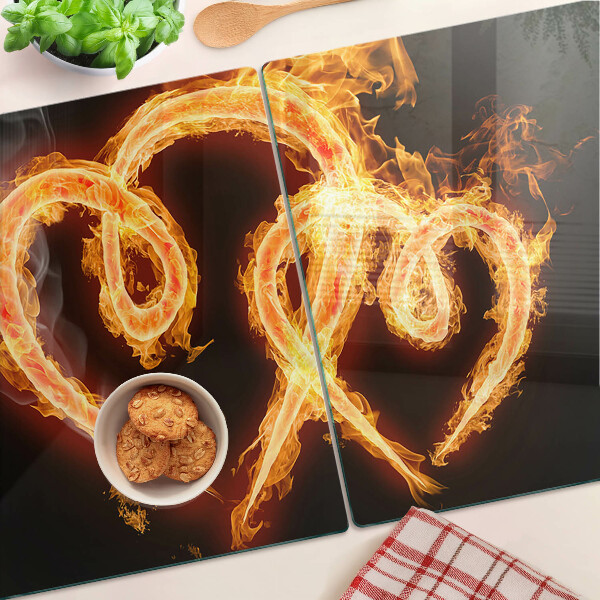 Tagliere in vetro temperato con decorazione a forma di cuore ardente