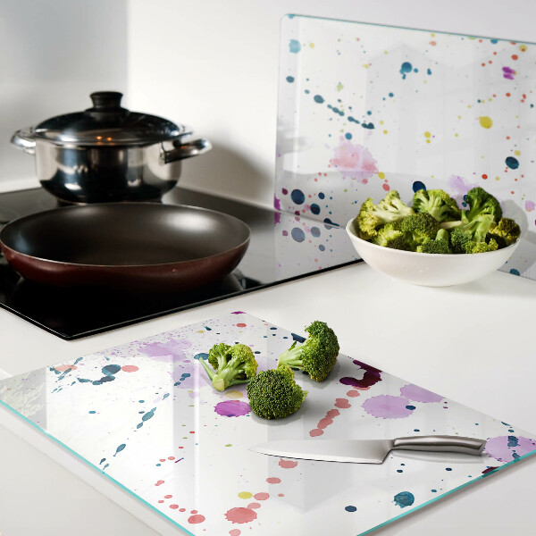 Tagliere in vetro temperato con motivo astratto a macchie di vernice