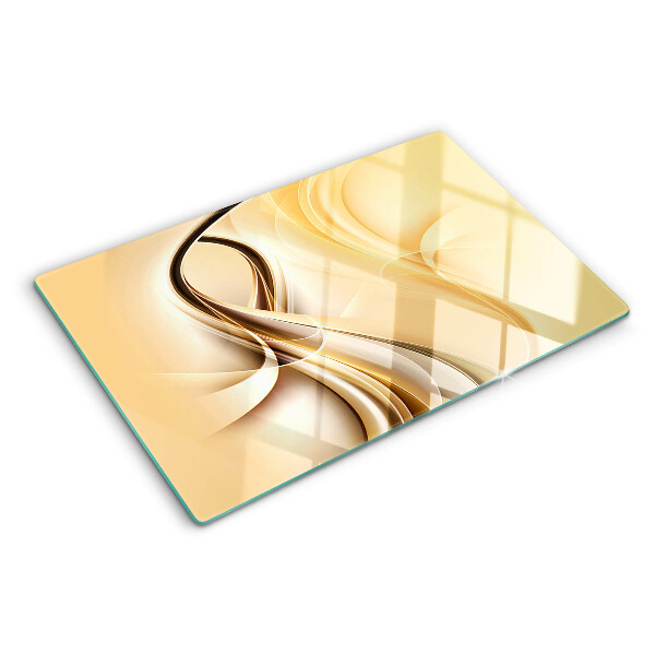 Tagliere in vetro con stampa a onde astratte nei toni del beige