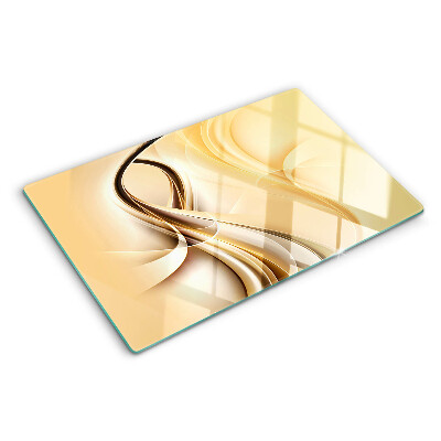 Tagliere in vetro con stampa a onde astratte nei toni del beige