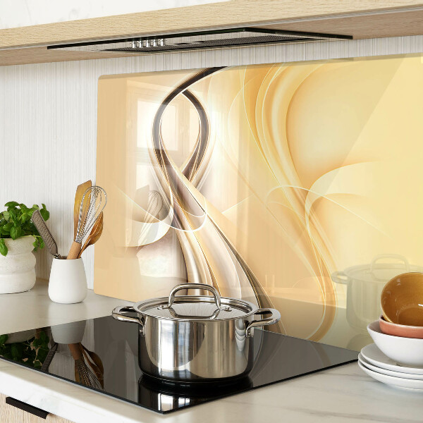 Tagliere in vetro con stampa a onde astratte nei toni del beige