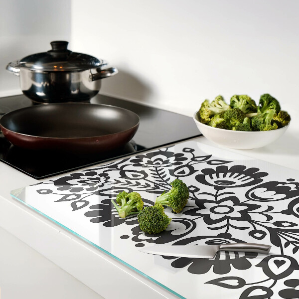 Tagliere in vetro temperato con motivo floreale in stile folk