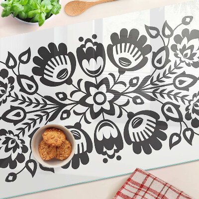 Tagliere in vetro temperato con motivo floreale in stile folk