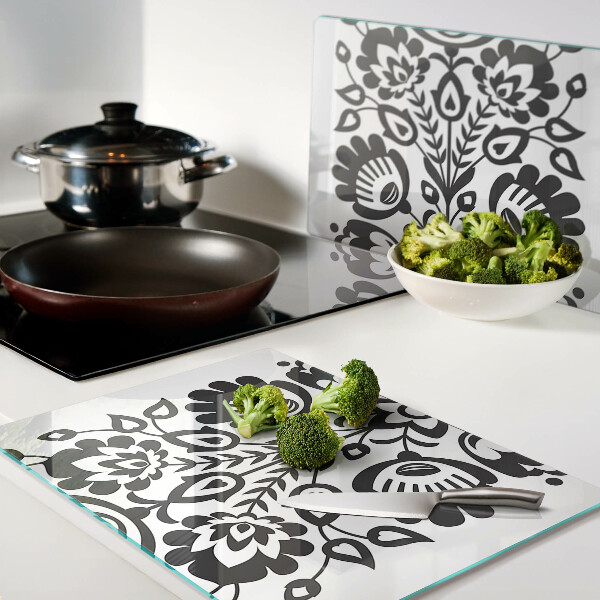 Tagliere in vetro temperato con motivo floreale in stile folk