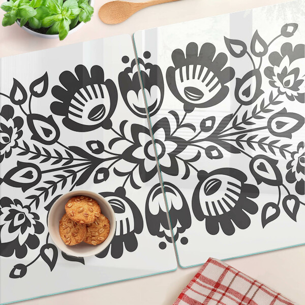 Tagliere in vetro temperato con motivo floreale in stile folk