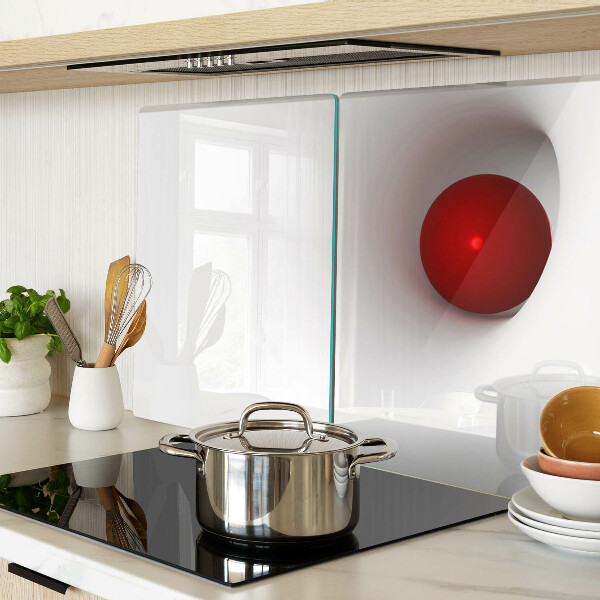 Tagliere in vetro con motivo a cerchio rosso su sfondo trasparente