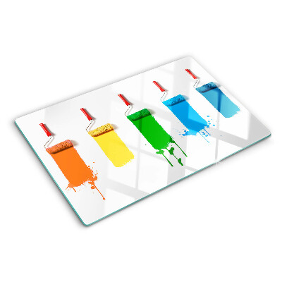 Tagliere in vetro Arcobaleno di vernici nei pennelli
