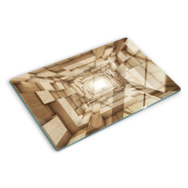 Tagliere in vetro temperato con motivo che riproduce l'interno di un tunnel di legno