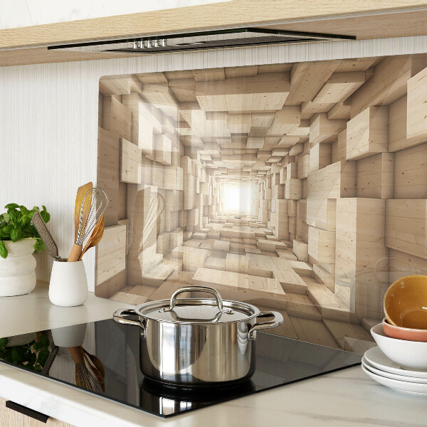 Tagliere in vetro temperato con motivo che riproduce l'interno di un tunnel di legno