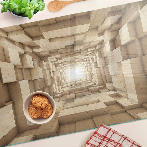 Tagliere in vetro temperato con motivo che riproduce l'interno di un tunnel di legno