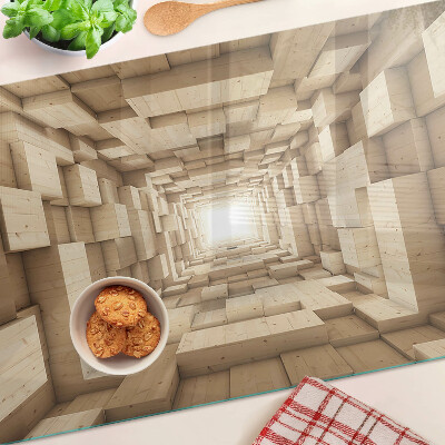 Tagliere in vetro temperato con motivo che riproduce l'interno di un tunnel di legno