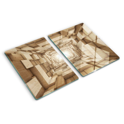 Tagliere in vetro temperato con motivo che riproduce l'interno di un tunnel di legno