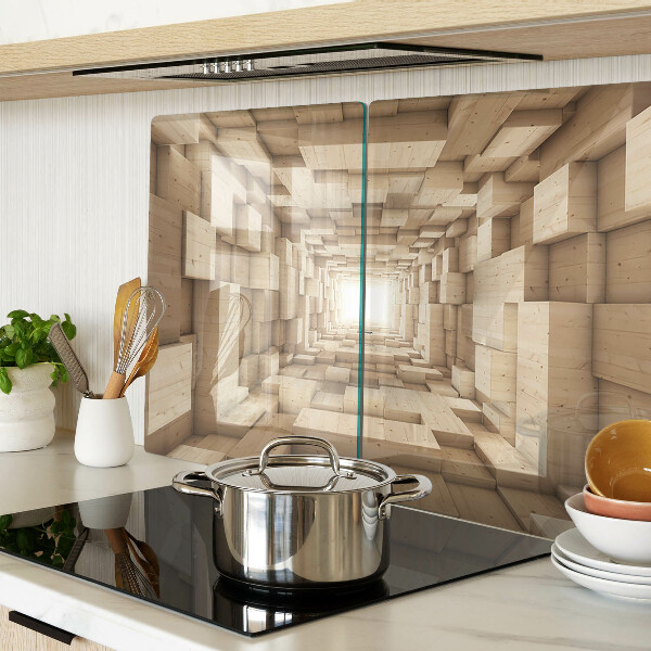 Tagliere in vetro temperato con motivo che riproduce l'interno di un tunnel di legno