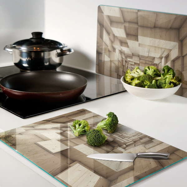 Tagliere in vetro temperato con motivo che riproduce l'interno di un tunnel di legno