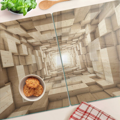 Tagliere in vetro temperato con motivo che riproduce l'interno di un tunnel di legno