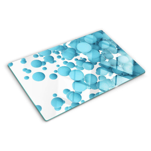 Tagliere in vetro temperato con disegno a bolle nei toni del blu