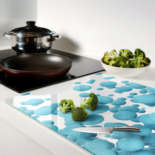 Tagliere in vetro temperato con disegno a bolle nei toni del blu