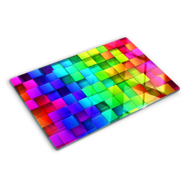 Tagliere in vetro temperato con motivo a quadrati arcobaleno a mosaico