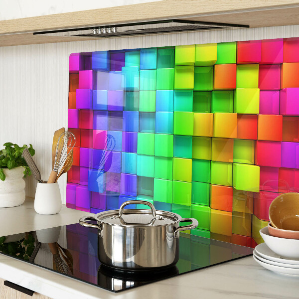 Tagliere in vetro temperato con motivo a quadrati arcobaleno a mosaico