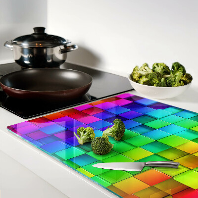 Tagliere in vetro temperato con motivo a quadrati arcobaleno a mosaico