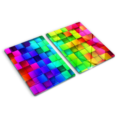 Tagliere in vetro temperato con motivo a quadrati arcobaleno a mosaico