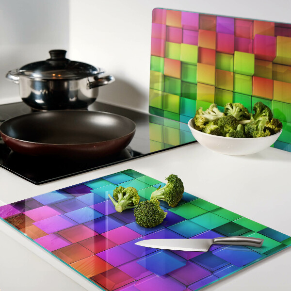 Tagliere in vetro temperato con motivo a quadrati arcobaleno a mosaico