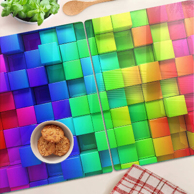 Tagliere in vetro temperato con motivo a quadrati arcobaleno a mosaico