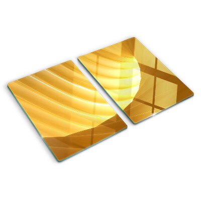 Tagliere in vetro con motivo di onde dorate e finiture a forma di finestre