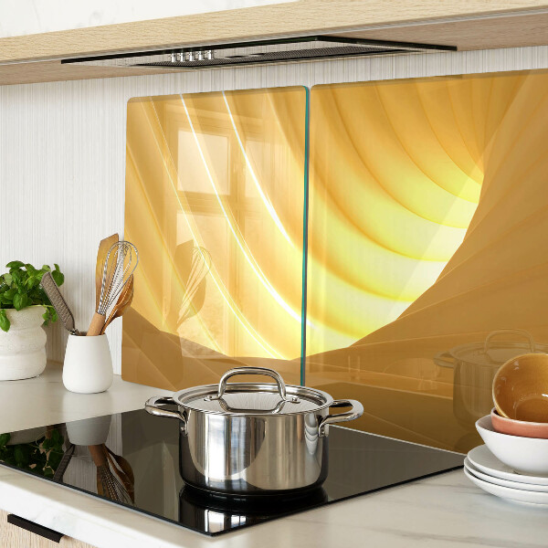 Tagliere in vetro con motivo di onde dorate e finiture a forma di finestre