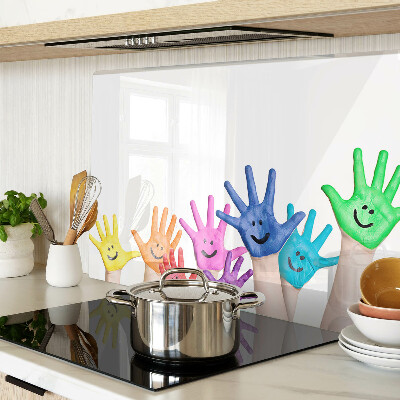 Tagliere in vetro con stampa di mani colorate sorridenti