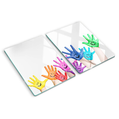 Tagliere in vetro con stampa di mani colorate sorridenti