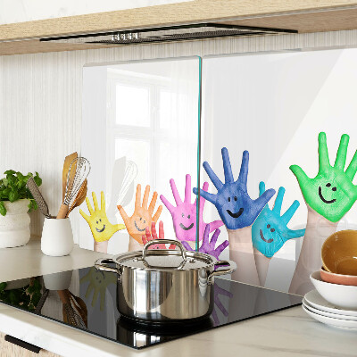 Tagliere in vetro con stampa di mani colorate sorridenti
