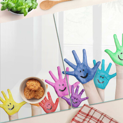 Tagliere in vetro con stampa di mani colorate sorridenti