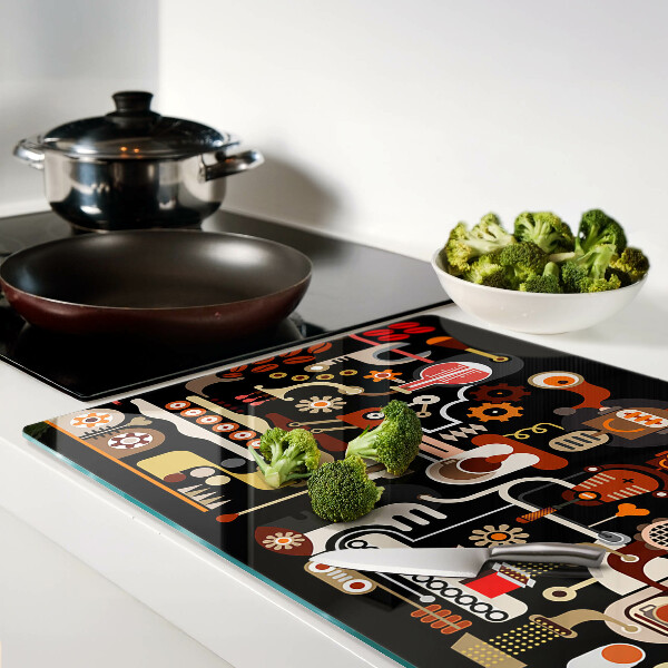 Tagliere in vetro temperato con motivi astratti e dettagli a tema vegetale