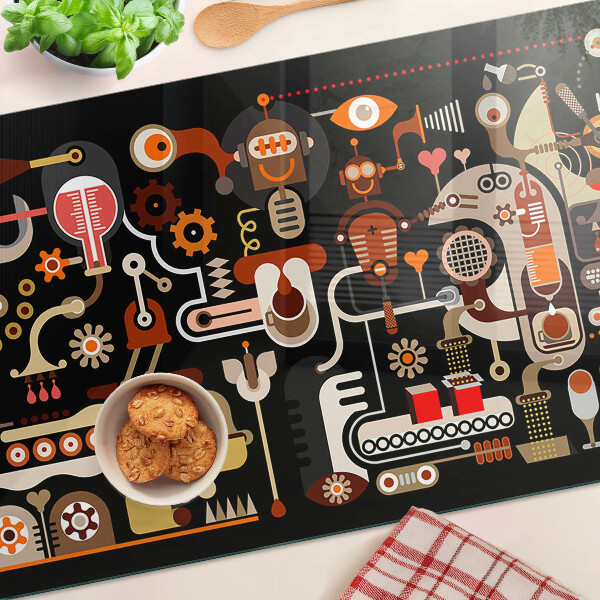 Tagliere in vetro temperato con motivi astratti e dettagli a tema vegetale