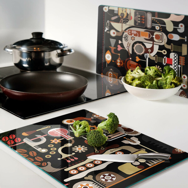 Tagliere in vetro temperato con motivi astratti e dettagli a tema vegetale