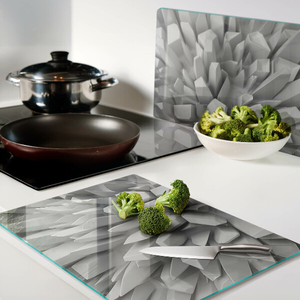 Tagliere in vetro temperato con motivo a cristalli nei toni del grigio