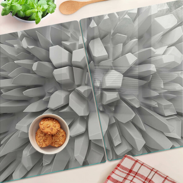 Tagliere in vetro temperato con motivo a cristalli nei toni del grigio