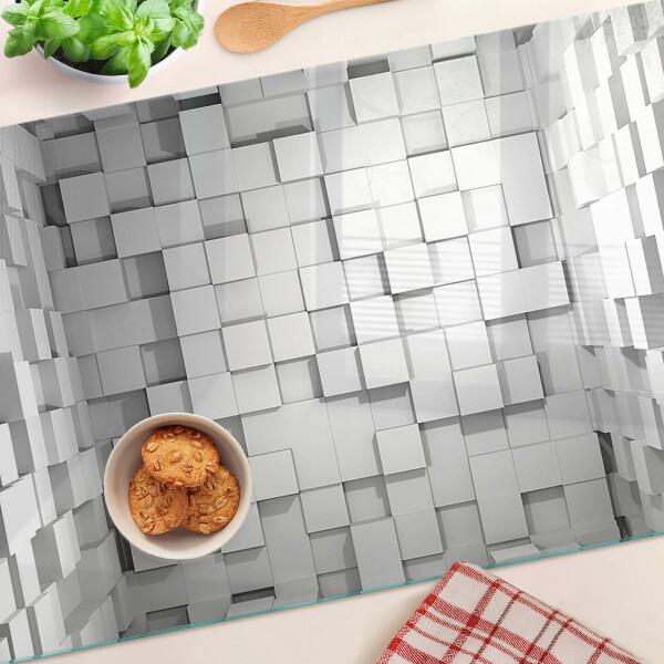 Tagliere in vetro con motivo a mosaico grigio e bianco