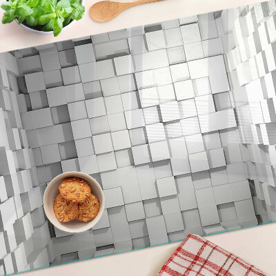 Tagliere in vetro con motivo a mosaico grigio e bianco