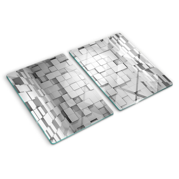 Tagliere in vetro con motivo a mosaico grigio e bianco