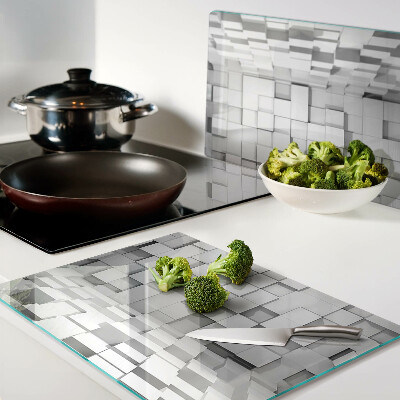 Tagliere in vetro con motivo a mosaico grigio e bianco