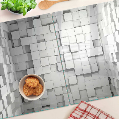 Tagliere in vetro con motivo a mosaico grigio e bianco