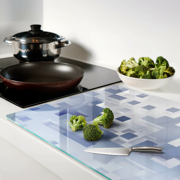 Tagliere in vetro temperato con motivi geometrici nei toni del blu