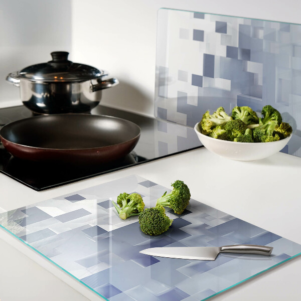 Tagliere in vetro temperato con motivi geometrici nei toni del blu