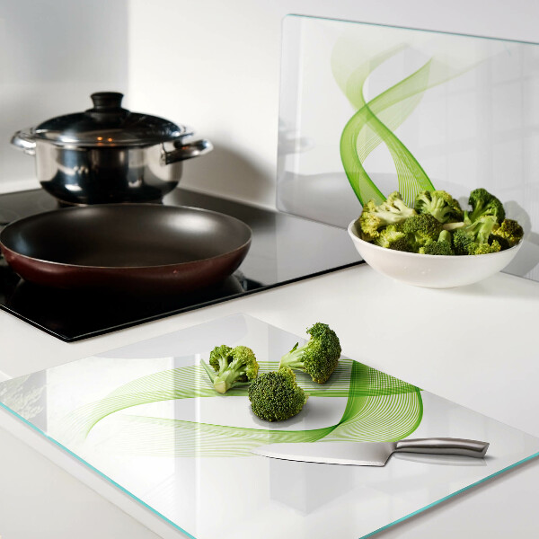 Tagliere in vetro temperato con motivo a onde nei toni del verde