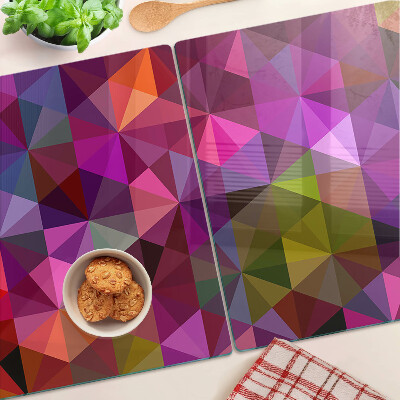 Tagliere in vetro temperato con motivo geometrico nei toni del rosa e del viola