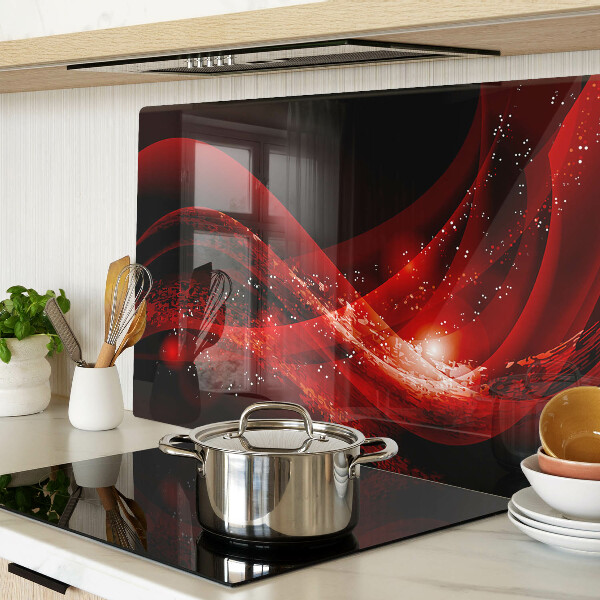Tagliere in vetro temperato con motivo a onde rosse e effetto luminoso